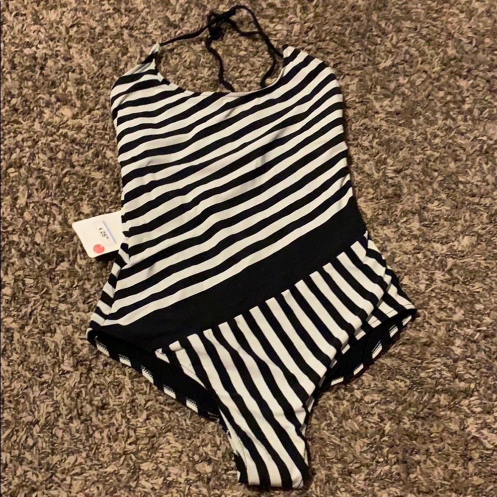 Zara accessories black white strip swim suit